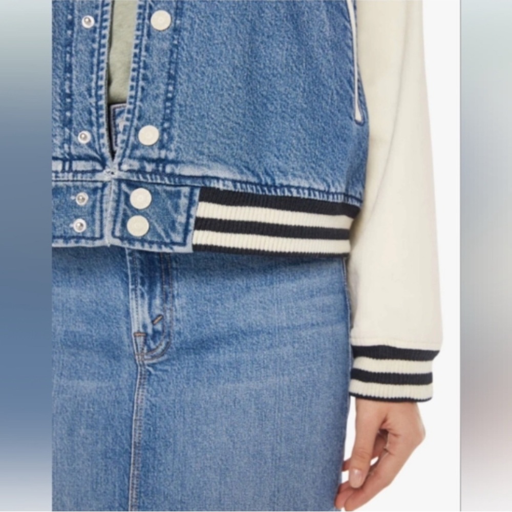 Blue and White Denim Varsity Jacket - Picture 2 of 2